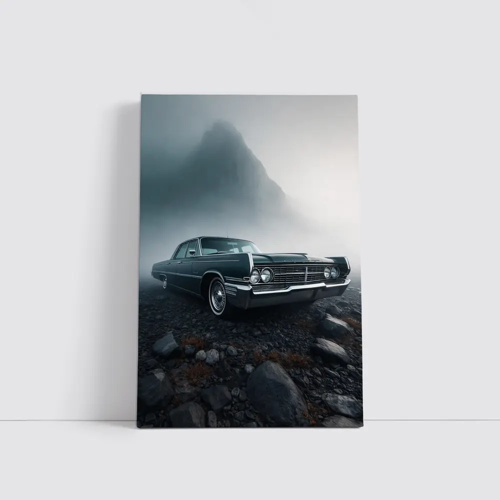 Chrysler Classic Car Foggy Mountain Scene – Wall Art