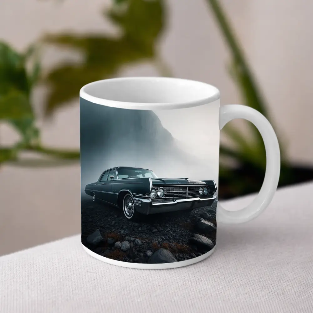 Chrysler Classic Car Foggy Mountain Scene – Mugs