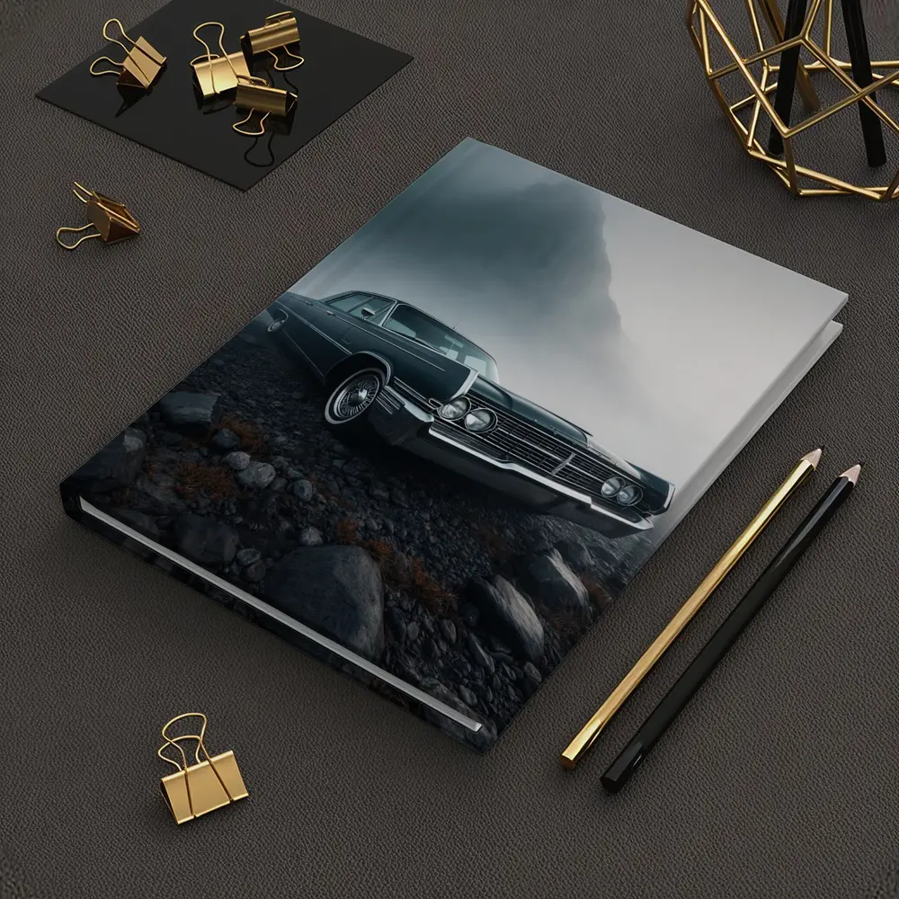 Chrysler Classic Car Foggy Mountain Scene – Notebooks