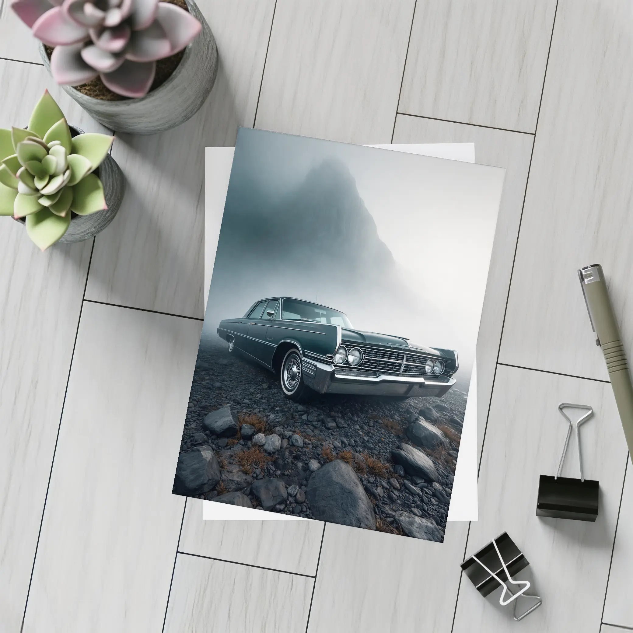Chrysler Classic Car Foggy Mountain Scene – Postcards