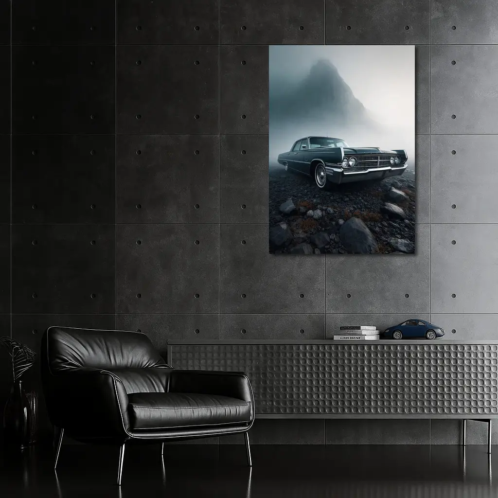 Chrysler Classic Car Foggy Mountain Scene – Wall Art