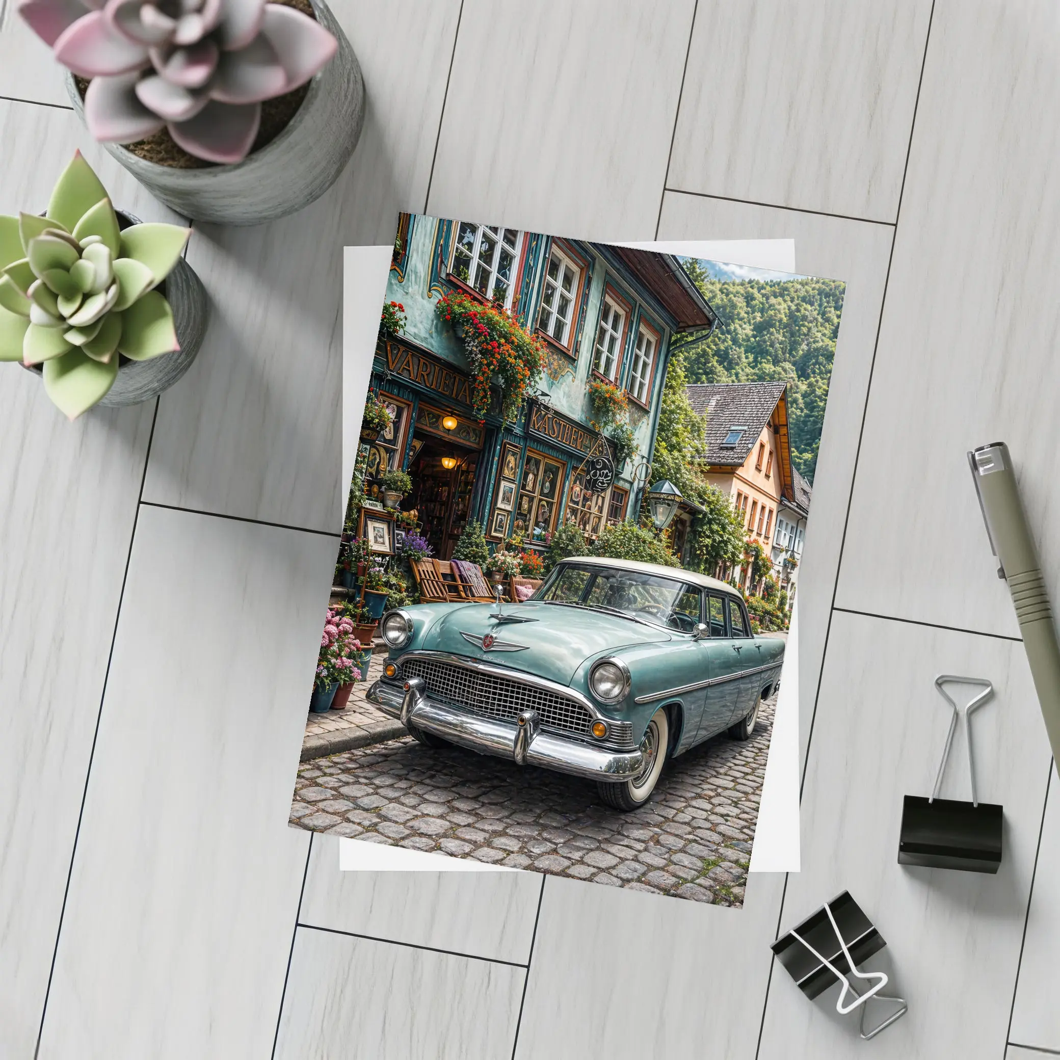 Chrysler Classic Car European Cobblestone Street – Postcards