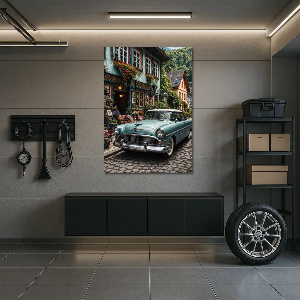 Chrysler Classic Car European Cobblestone Street – Wall Art