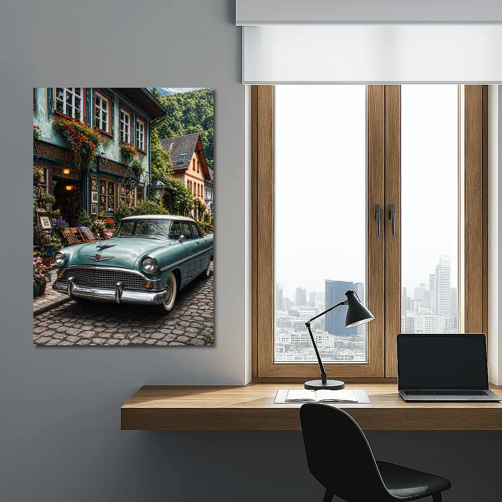 Chrysler Classic Car European Cobblestone Street – Wall Art