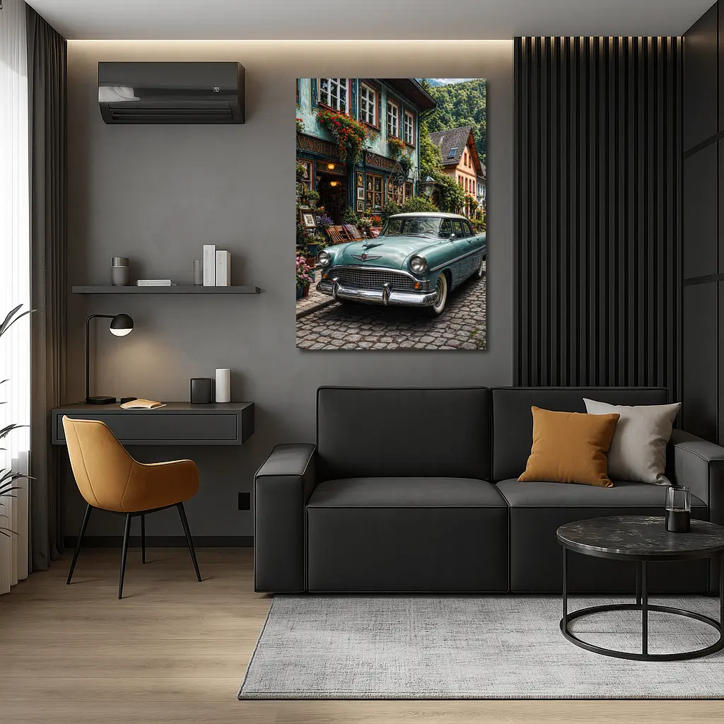 Chrysler Classic Car European Cobblestone Street – Wall Art
