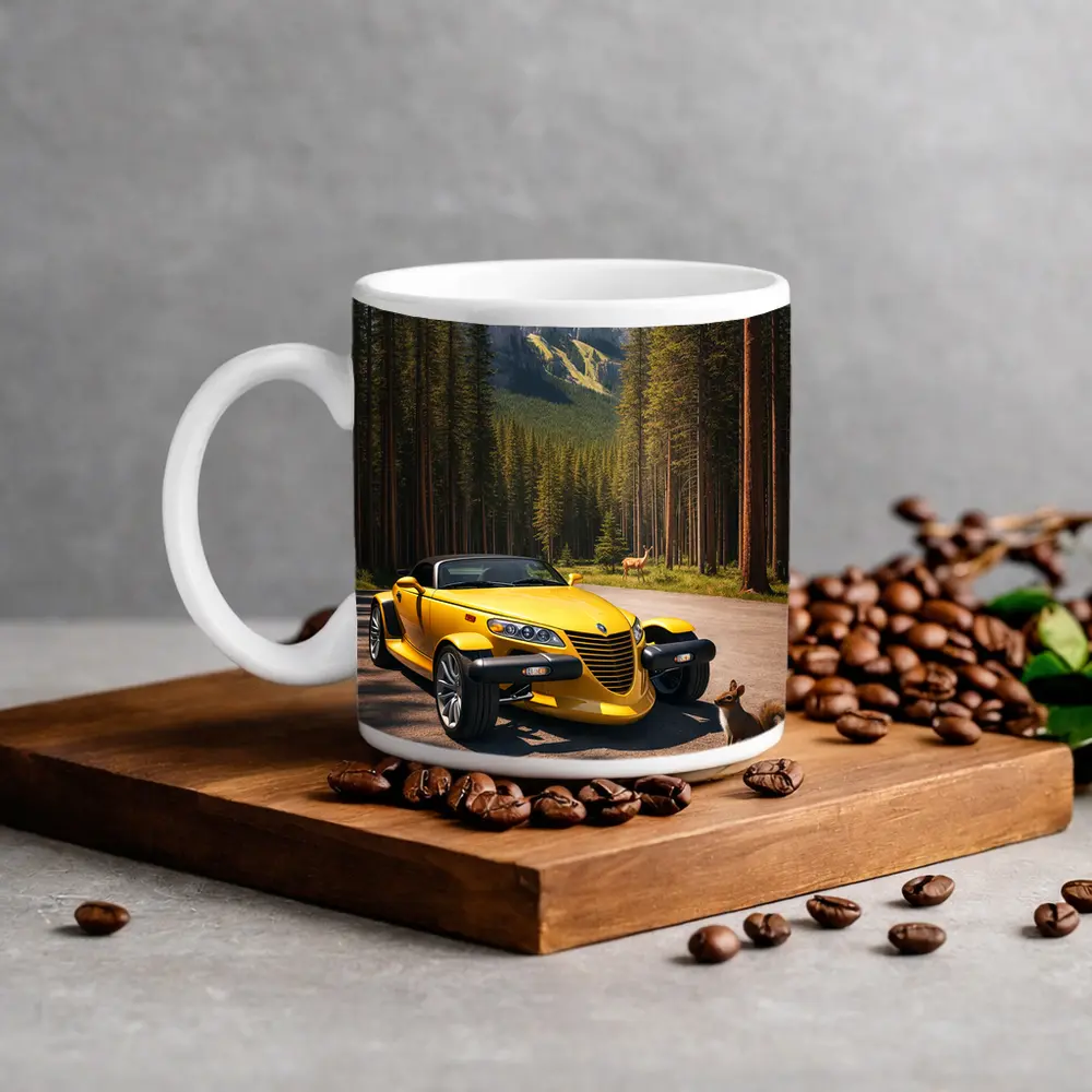 Yellow Chrysler Prowler Forest Mountain Road – Mugs