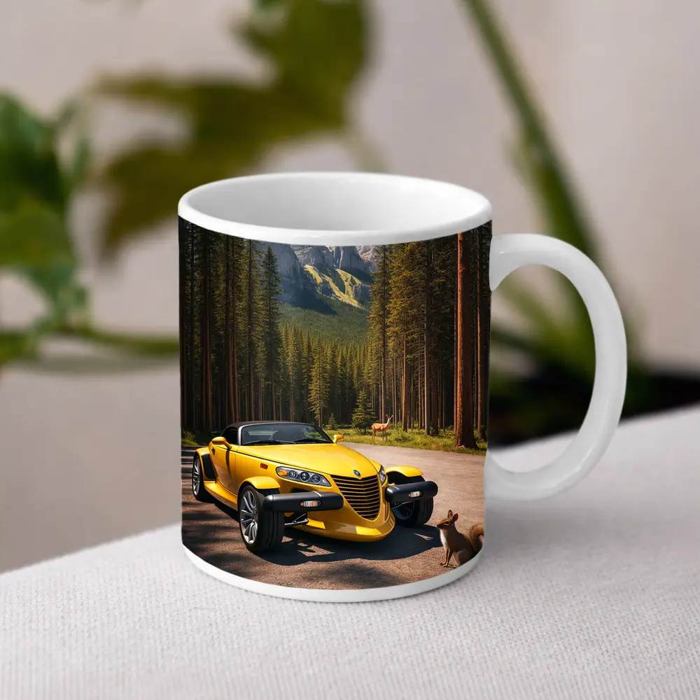 Yellow Chrysler Prowler Forest Mountain Road – Mugs