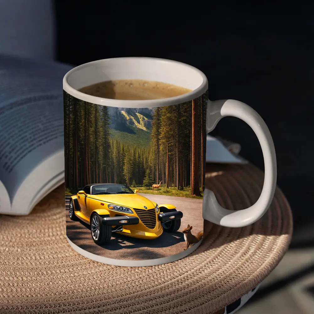 Yellow Chrysler Prowler Forest Mountain Road – Mugs