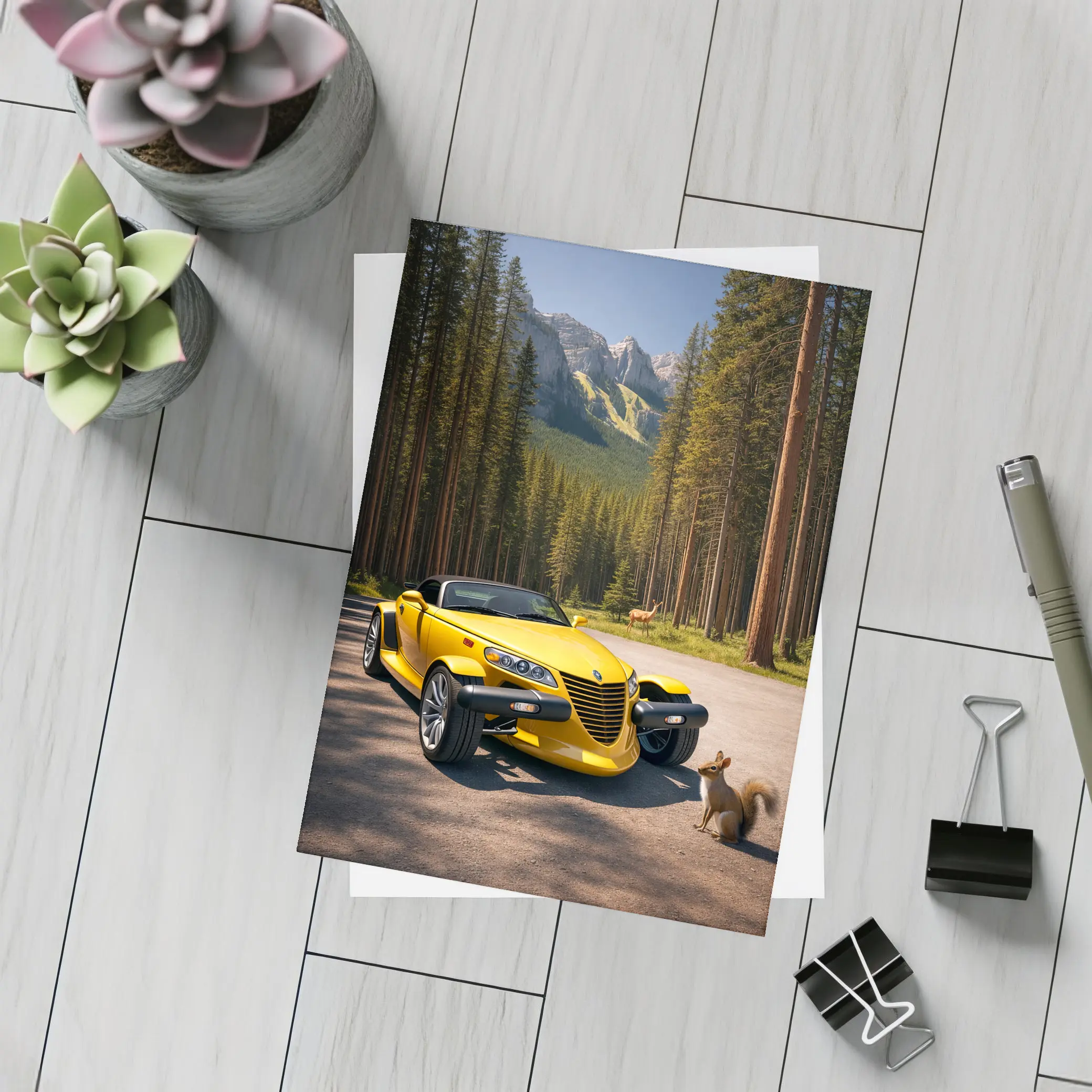 Yellow Chrysler Prowler Forest Mountain Road – Postcards