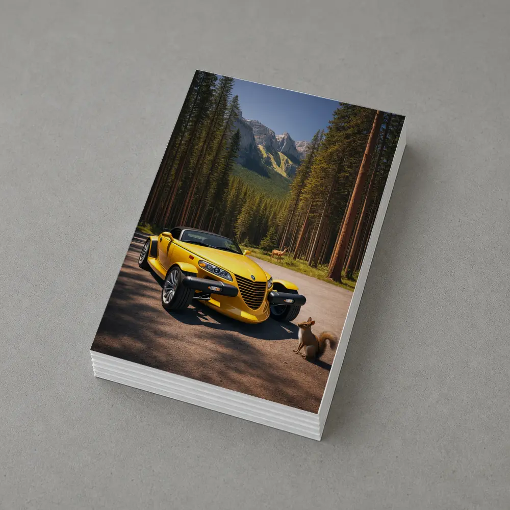 Yellow Chrysler Prowler Forest Mountain Road – Postcards