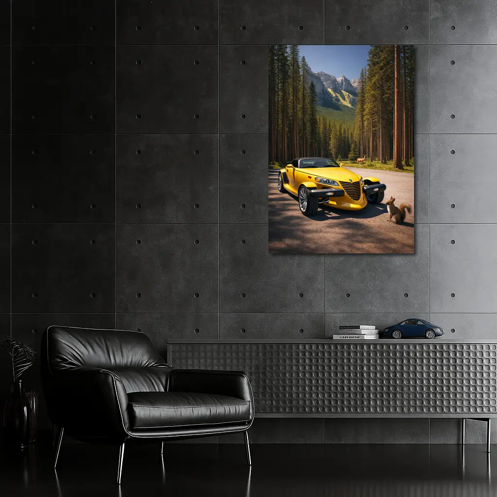 Yellow Chrysler Prowler Forest Mountain Road – Wall Art