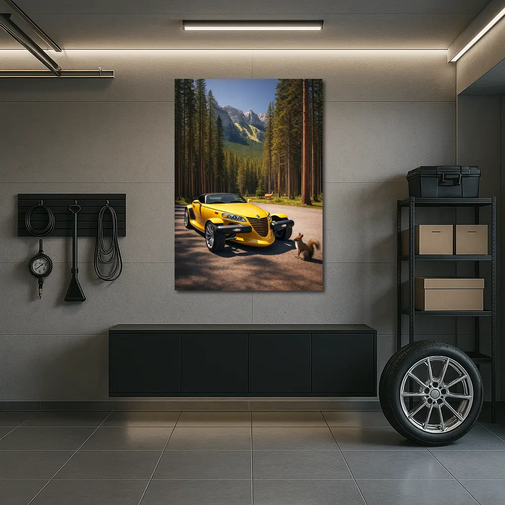 Yellow Chrysler Prowler Forest Mountain Road – Wall Art