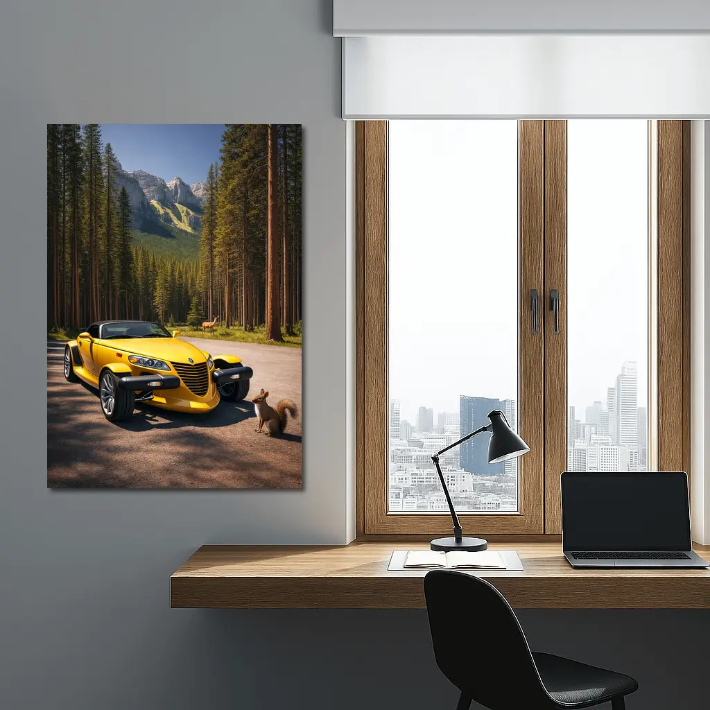 Yellow Chrysler Prowler Forest Mountain Road – Wall Art