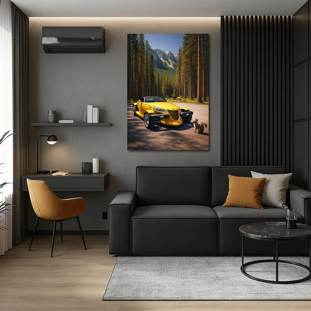 Yellow Chrysler Prowler Forest Mountain Road – Wall Art