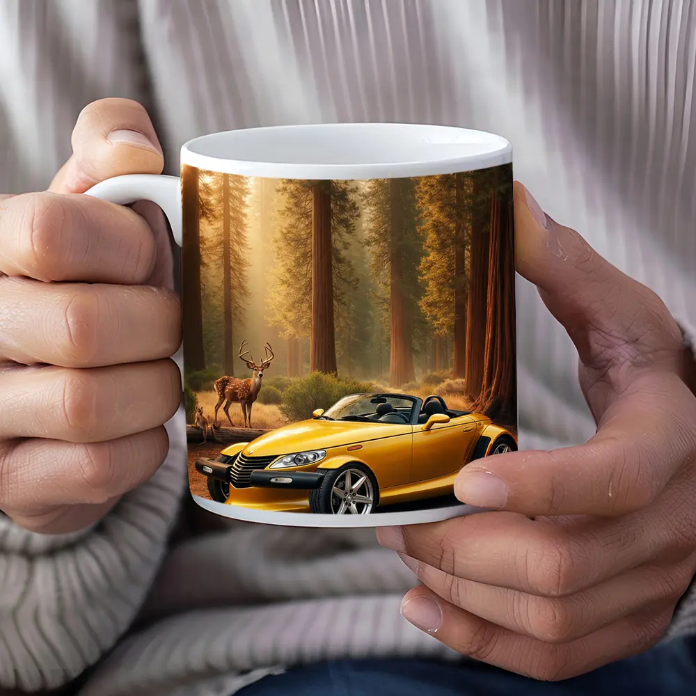 Chrysler Prowler Yellow Roadster Forest Deer – Mugs
