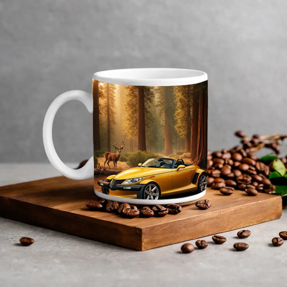 Chrysler Prowler Yellow Roadster Forest Deer – Mugs