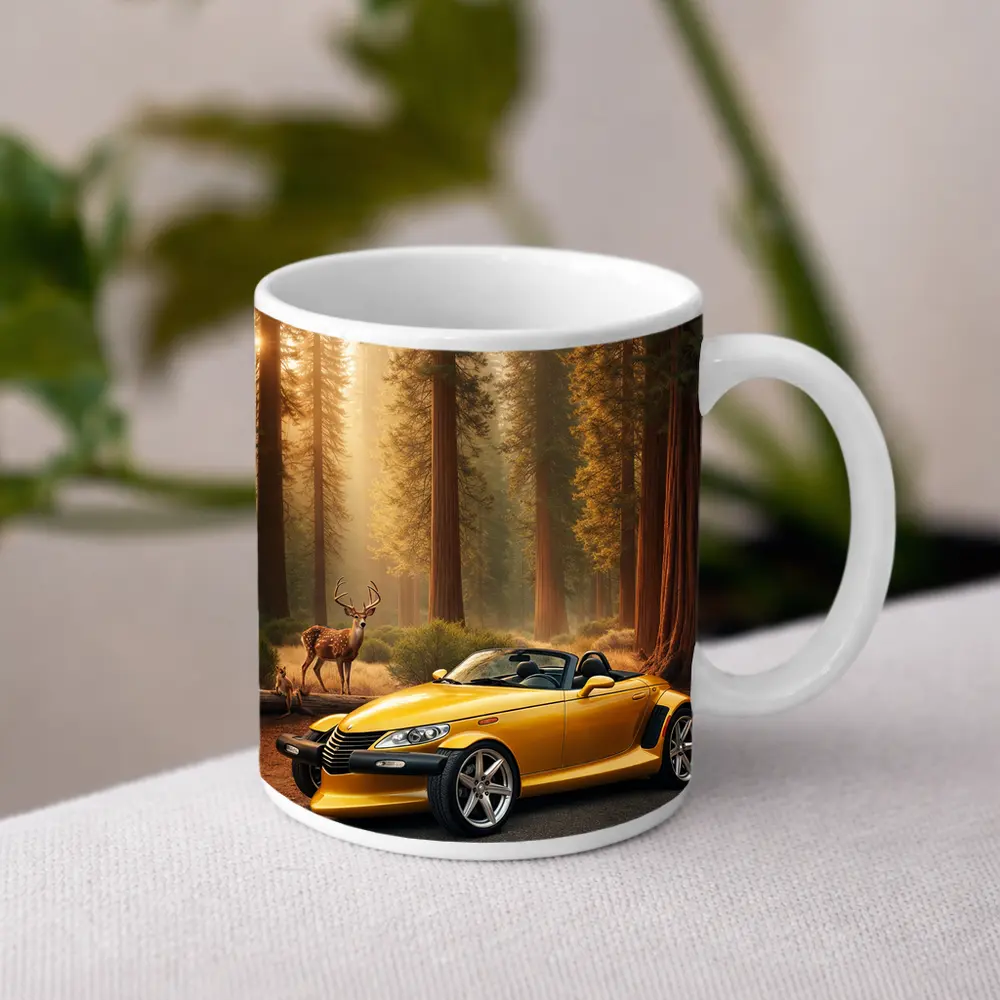 Chrysler Prowler Yellow Roadster Forest Deer – Mugs