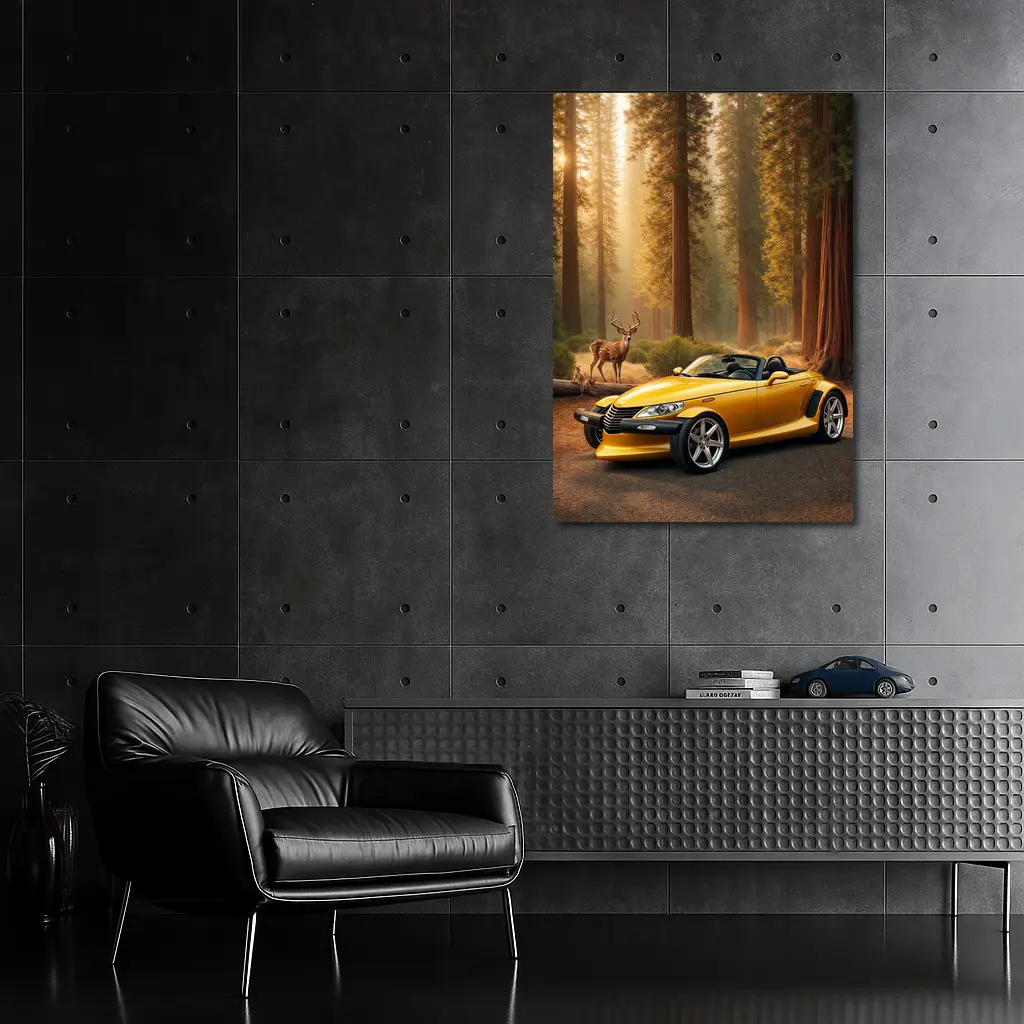 Chrysler Prowler Yellow Roadster Forest Deer – Wall Art