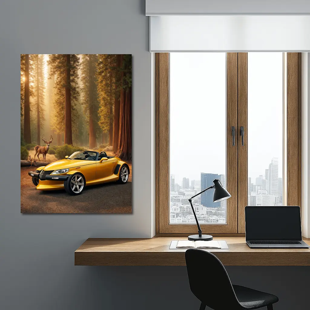 Chrysler Prowler Yellow Roadster Forest Deer – Wall Art