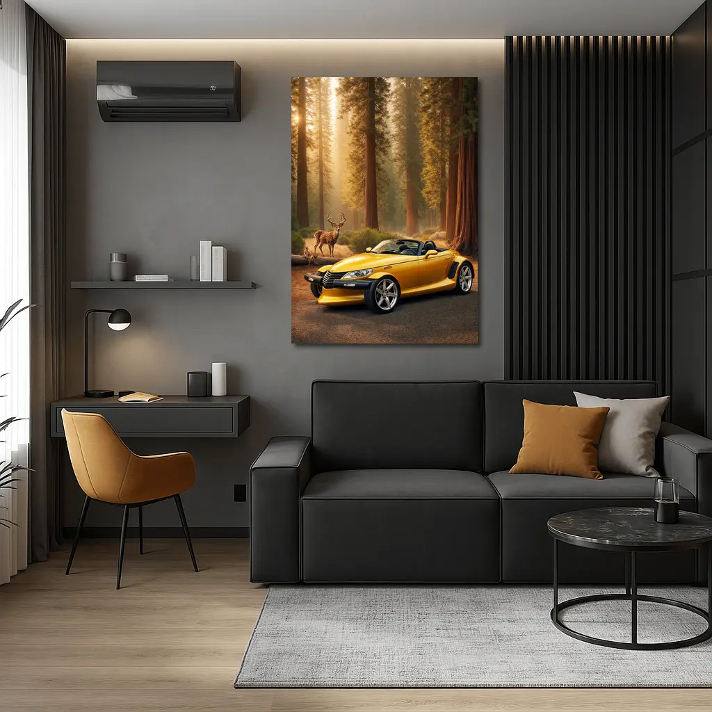 Chrysler Prowler Yellow Roadster Forest Deer – Wall Art