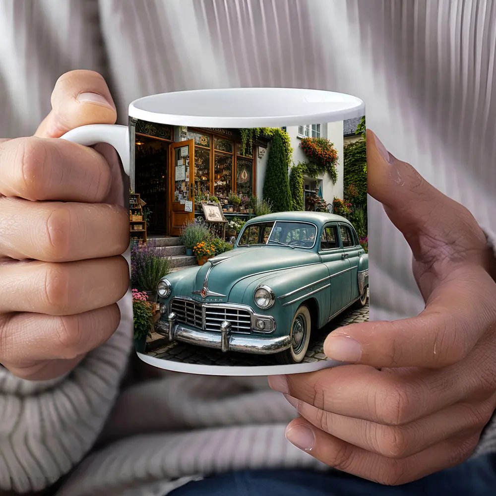 Chrysler Vintage Car French Flower Shop Street – Mugs