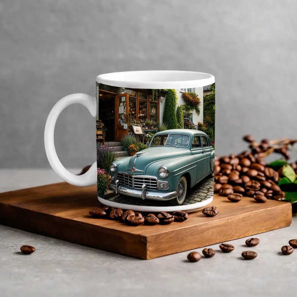 Chrysler Vintage Car French Flower Shop Street – Mugs