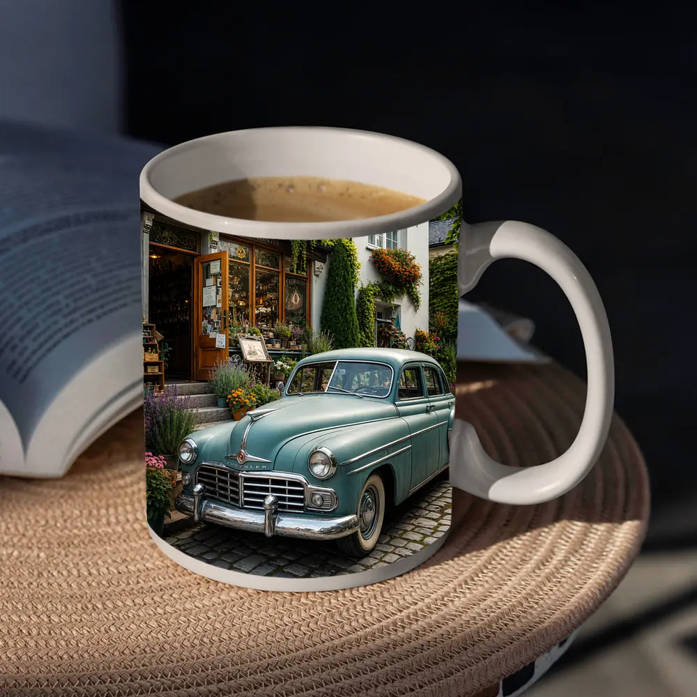 Chrysler Vintage Car French Flower Shop Street – Mugs
