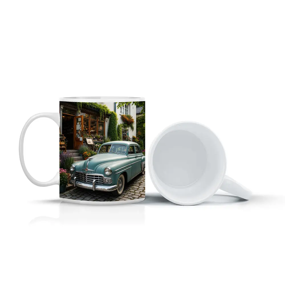 Chrysler Vintage Car French Flower Shop Street – Mugs