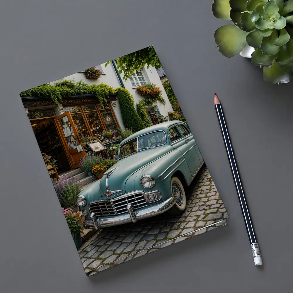 Chrysler Vintage Car French Flower Shop Street – Notebooks