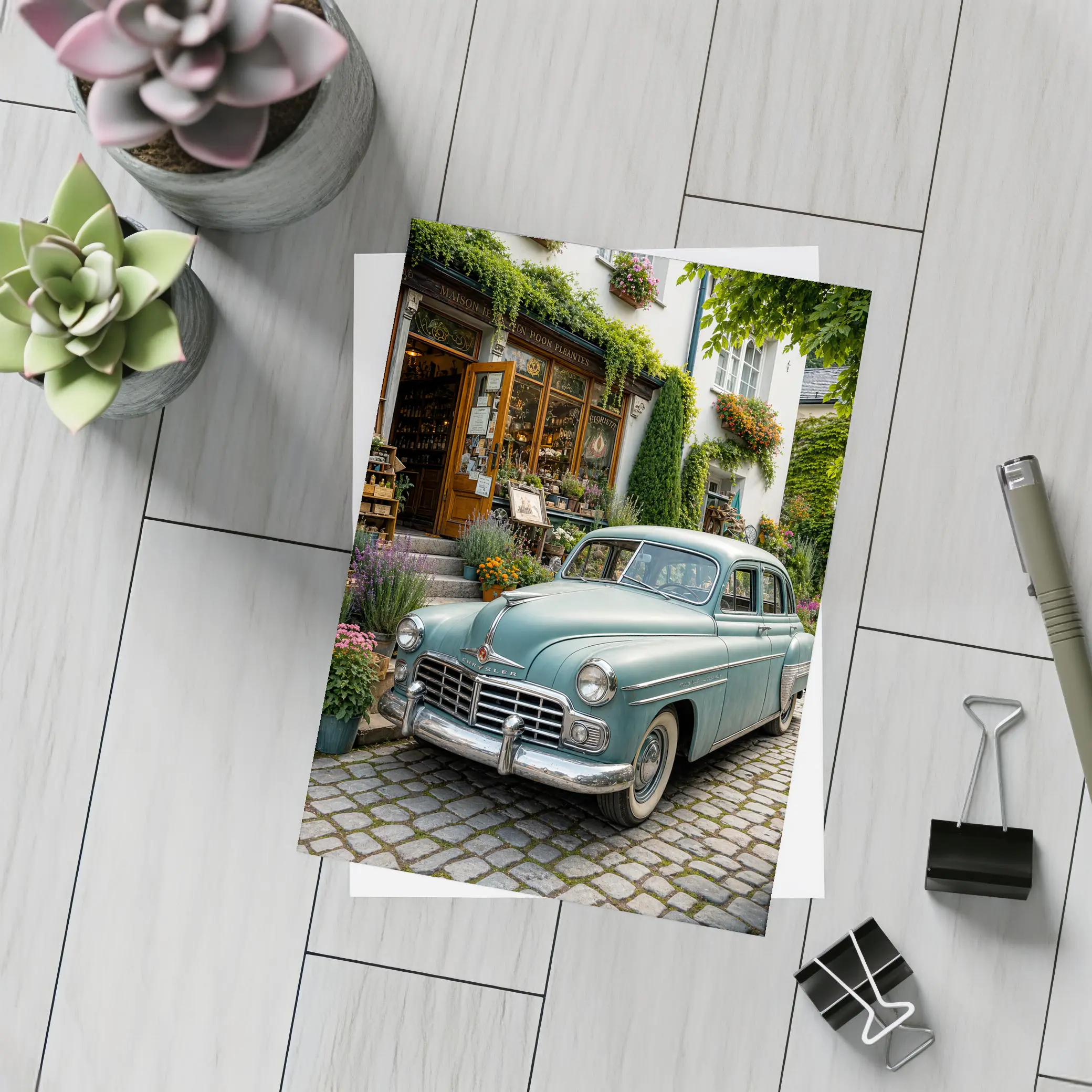Chrysler Vintage Car French Flower Shop Street – Postcards