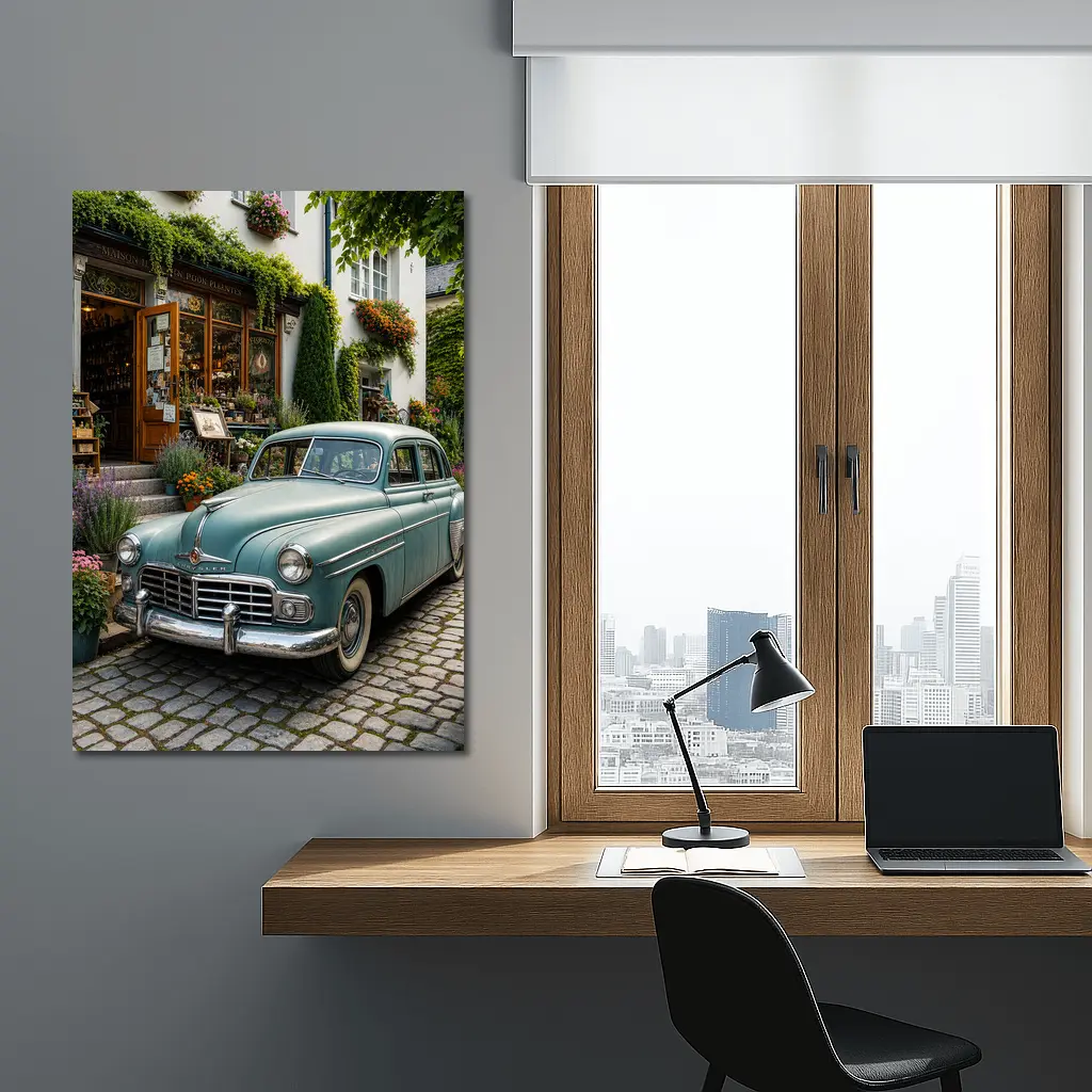 Chrysler Vintage Car French Flower Shop Street – Wall Art