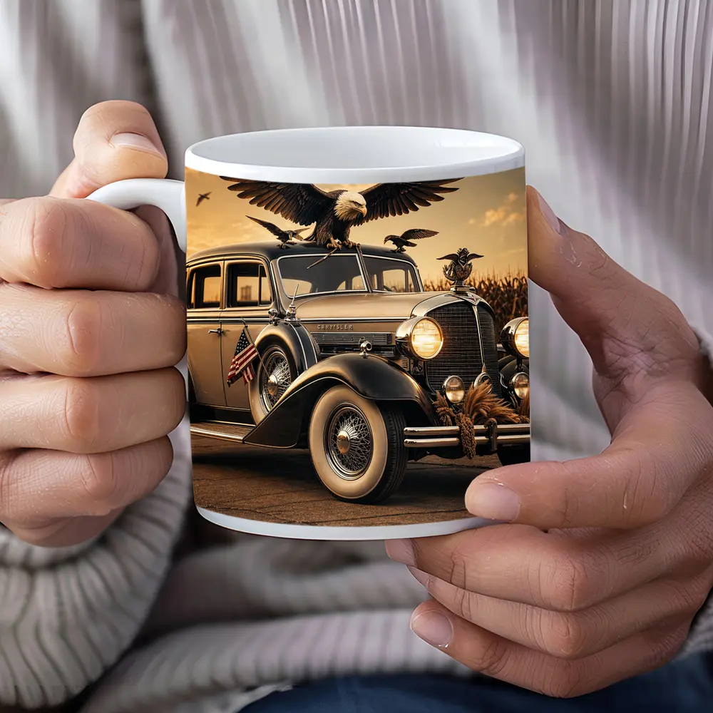 Chrysler Classic Car Bald Eagle American Flag – Mugs