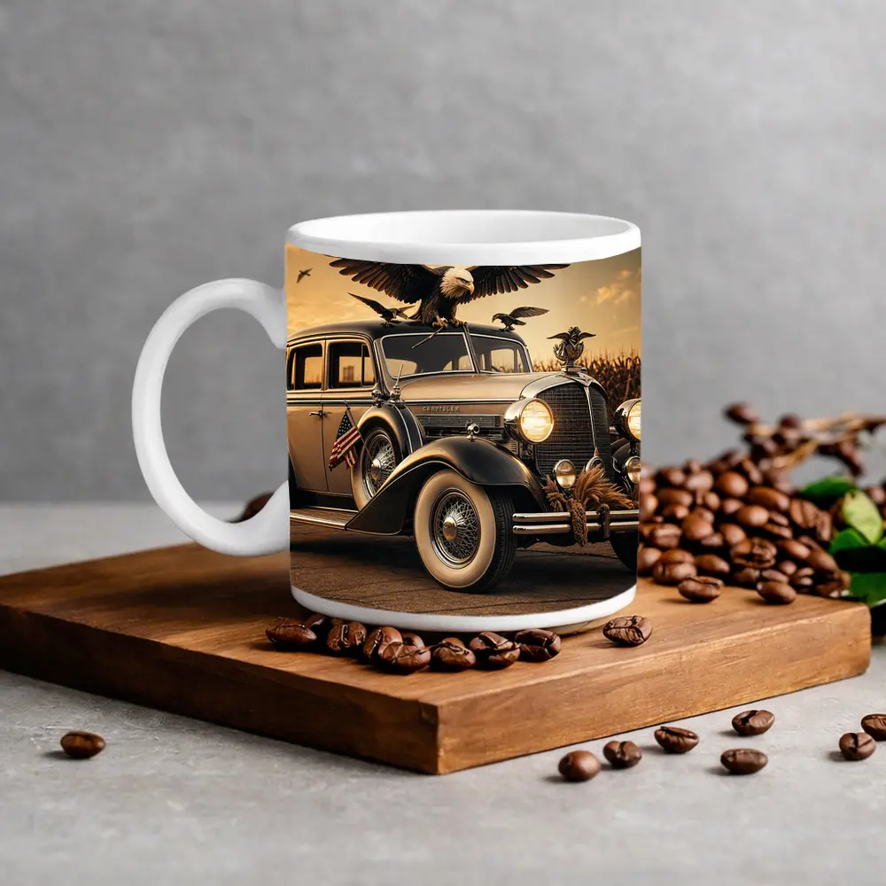 Chrysler Classic Car Bald Eagle American Flag – Mugs