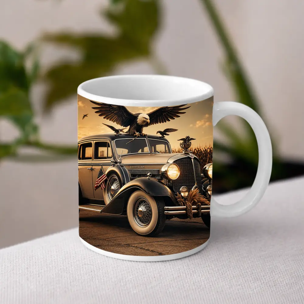 Chrysler Classic Car Bald Eagle American Flag – Mugs