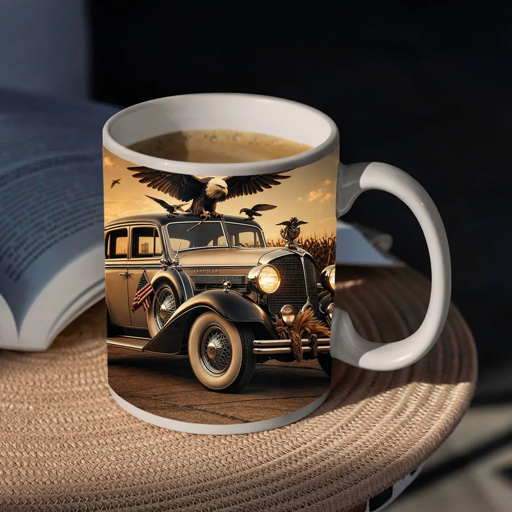 Chrysler Classic Car Bald Eagle American Flag – Mugs