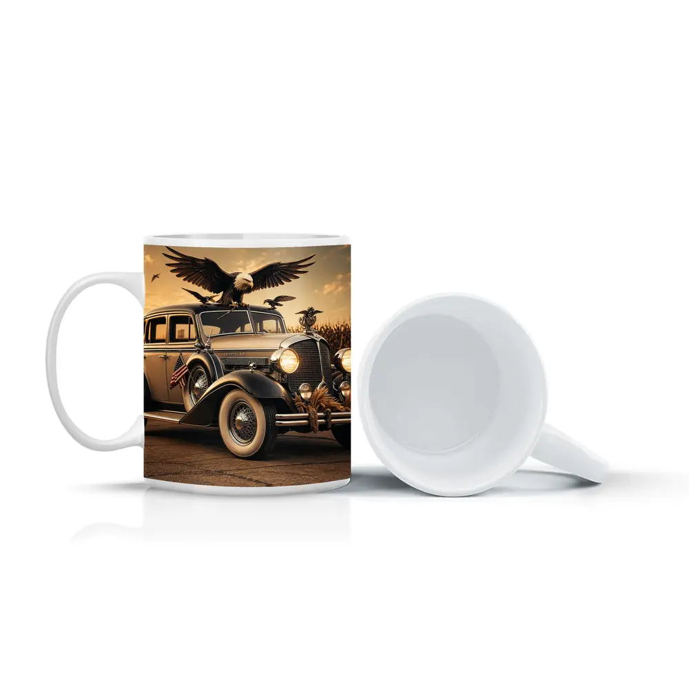 Chrysler Classic Car Bald Eagle American Flag – Mugs