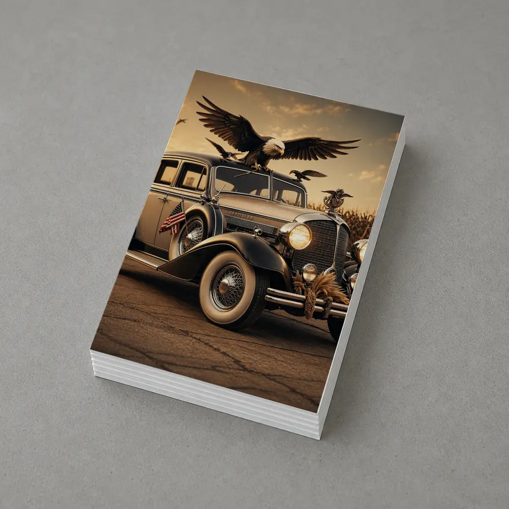 Chrysler Classic Car Bald Eagle American Flag – Postcards