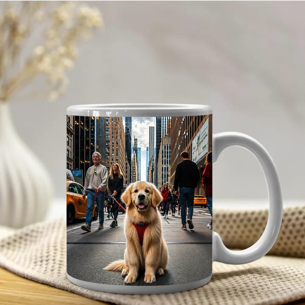 Golden Retriever Puppy New York City Street – Mugs
