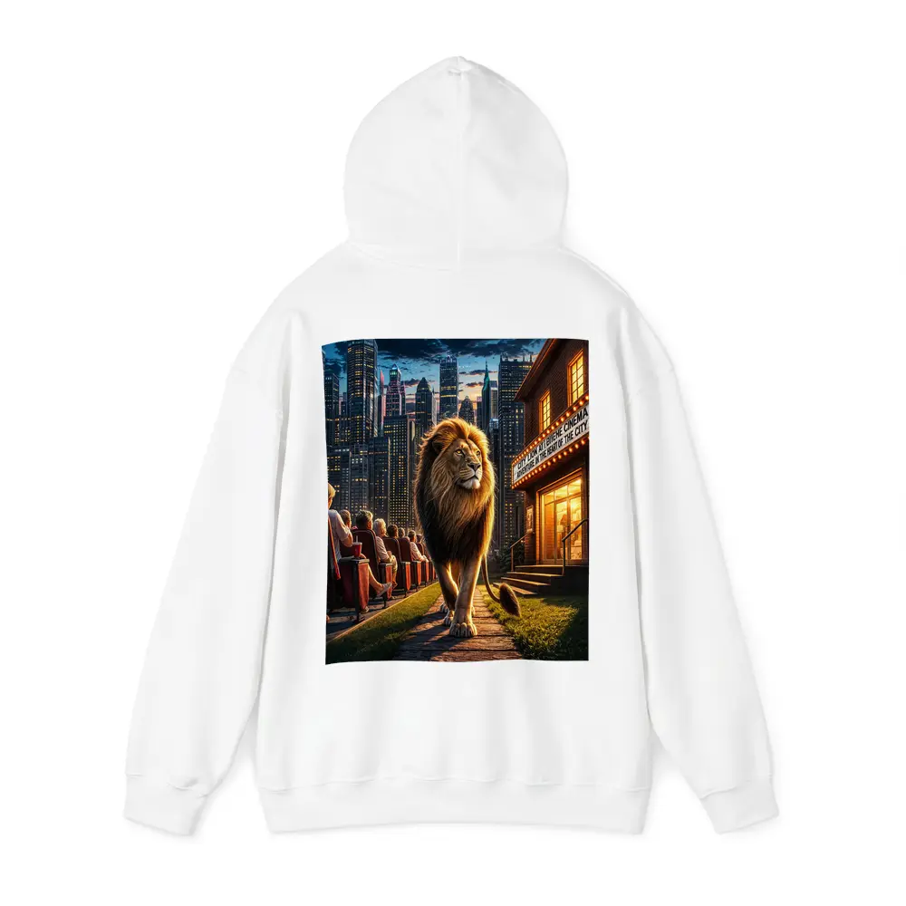 Lion Walking Past City Cinema at Night – Hoodies