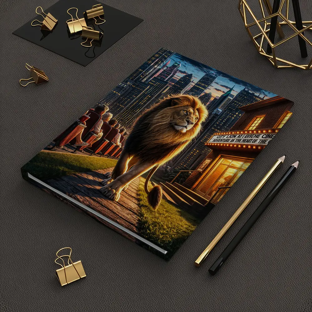Lion Walking Past City Cinema at Night – Notebooks