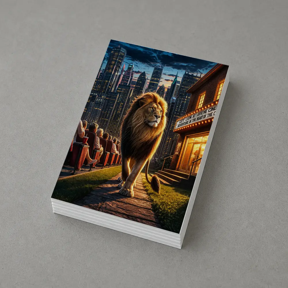 Lion Walking Past City Cinema at Night – Postcards