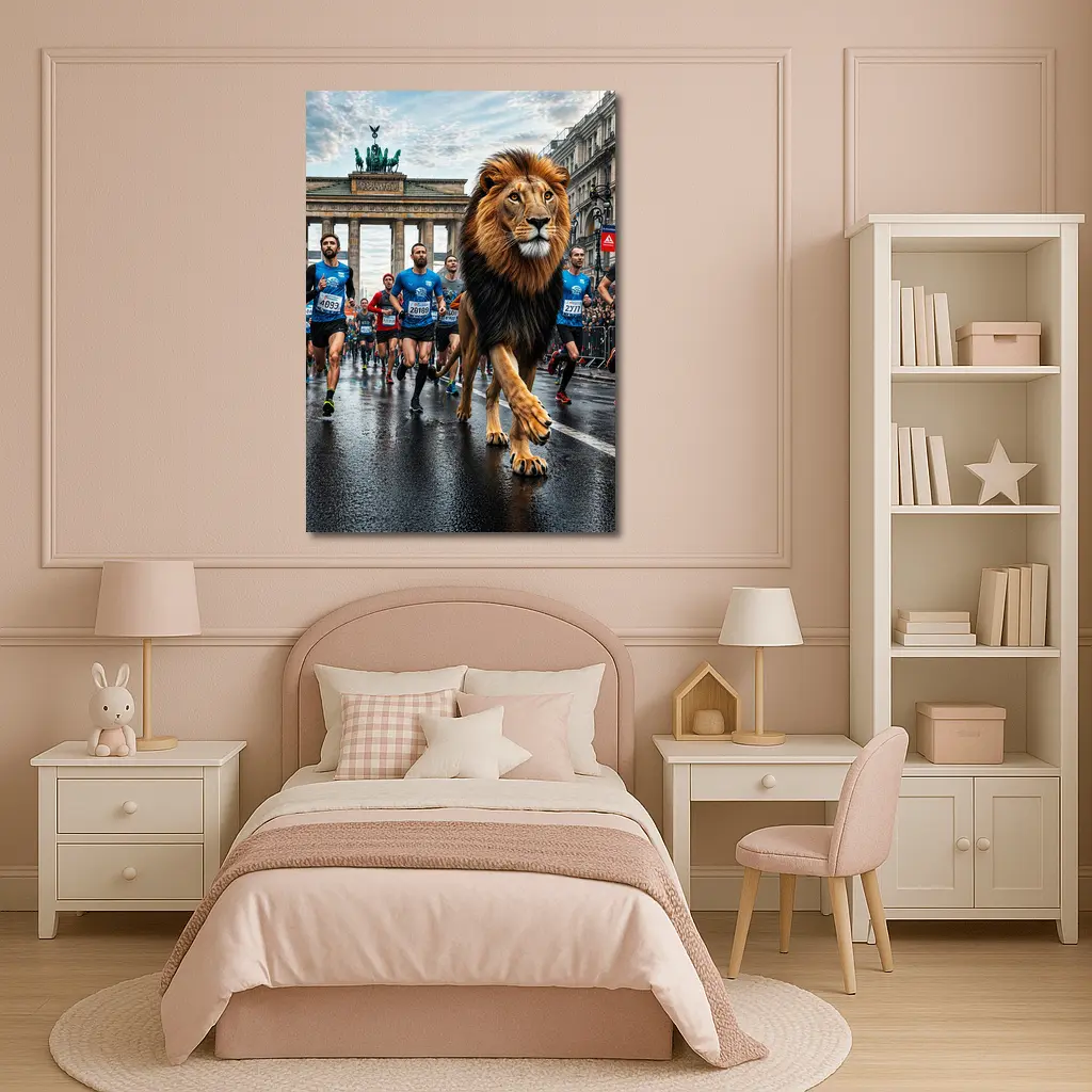 Lion Leading Berlin Marathon Brandenburg Gate Race – Wall Art