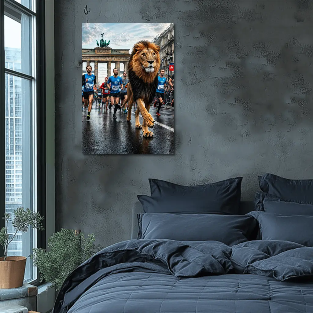 Lion Leading Berlin Marathon Brandenburg Gate Race – Wall Art