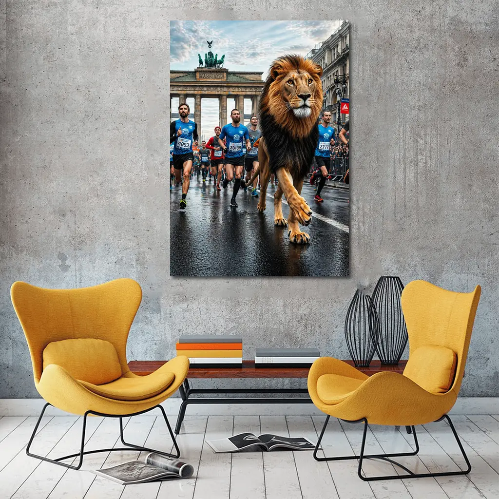 Lion Leading Berlin Marathon Brandenburg Gate Race – Wall Art