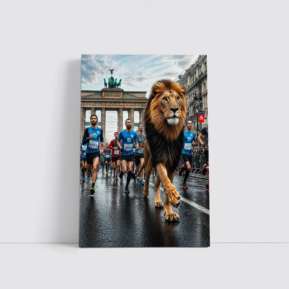 Lion Leading Berlin Marathon Brandenburg Gate Race – Wall Art