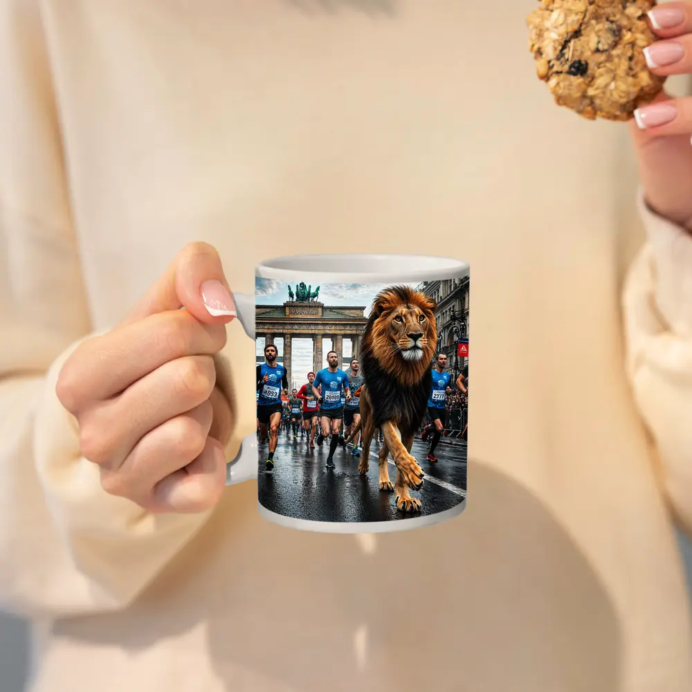 Lion Leading Berlin Marathon Brandenburg Gate Race – Mugs