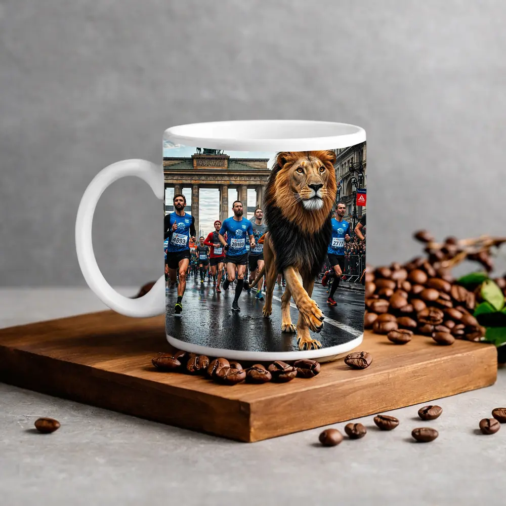 Lion Leading Berlin Marathon Brandenburg Gate Race – Mugs