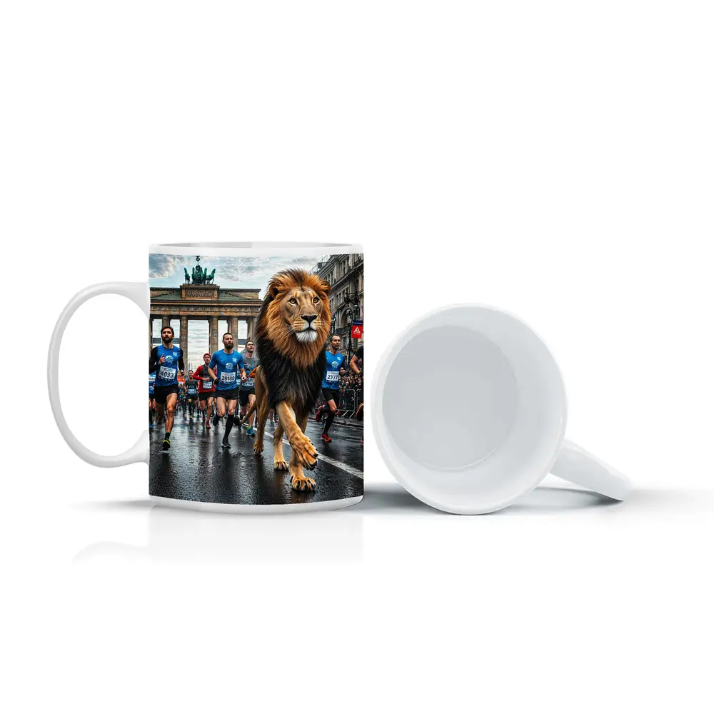 Lion Leading Berlin Marathon Brandenburg Gate Race – Mugs