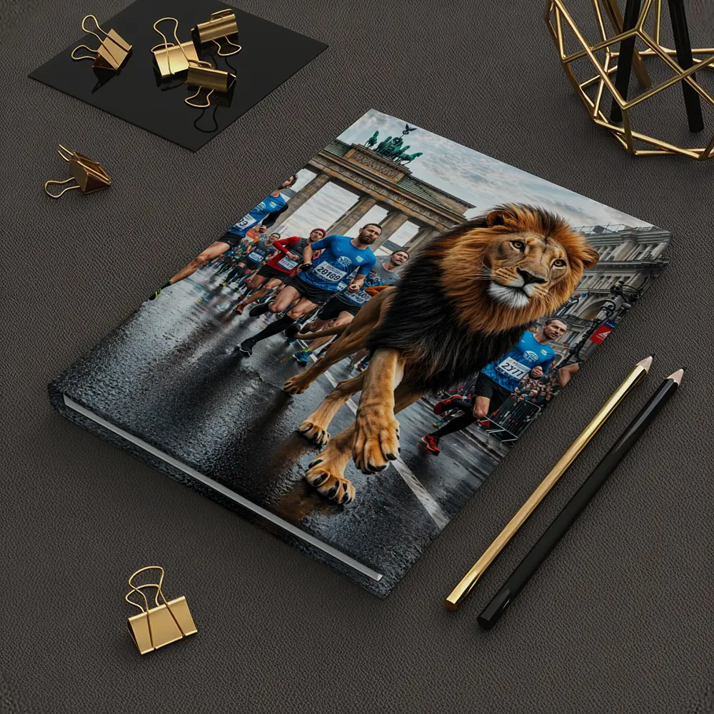 Lion Leading Berlin Marathon Brandenburg Gate Race – Notebooks