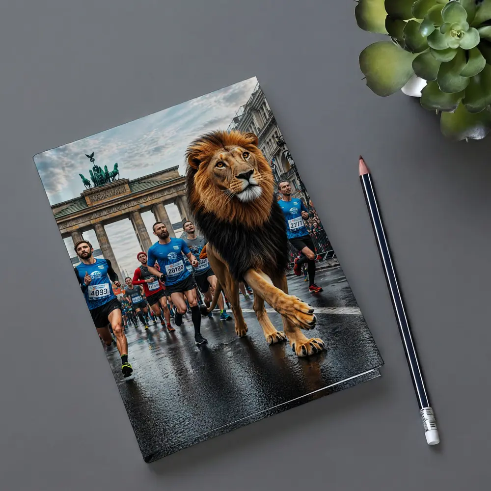 Lion Leading Berlin Marathon Brandenburg Gate Race – Notebooks